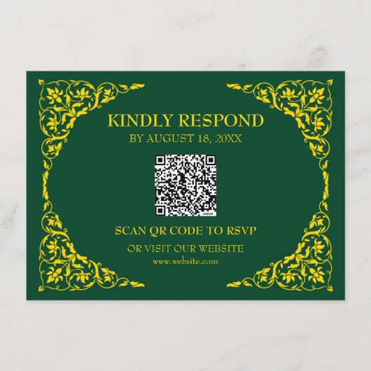 Diepe Smaragd QR RSVP Kaart (Voorkant)