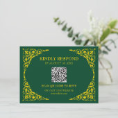 Diepe Smaragd QR RSVP Kaart (Staand voorkant)