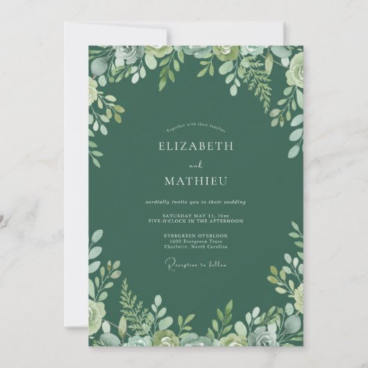 Diepe Smaragdgroene Eucalyptus Bruiloft Kaart (Voorkant)