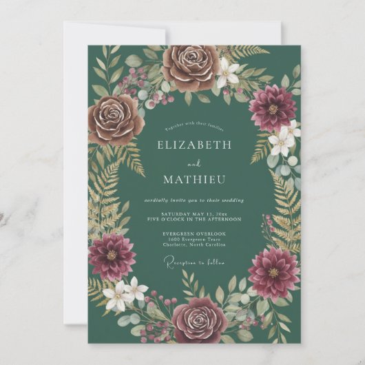 Diepe Teal Dahlia Bruiloft Kaart (Voorkant)