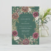 Diepe Teal Dahlia Bruiloft Kaart (Staand voorkant)
