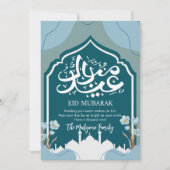 Diepe Teal Moskee Silhouet Eid Mubarak Kaart (Voorkant)