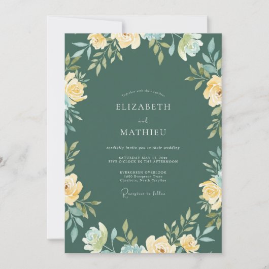Diepe Teal Ranunculus Eucalyptus Bruiloft Kaart (Voorkant)