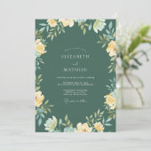 Diepe Teal Ranunculus Eucalyptus Bruiloft Kaart (Staand voorkant)