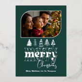 Diepe Teal & Zilveren Retro Doodle Kerst Foto Folie Feestdagenkaart (Voorkant)