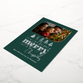 Diepe Teal & Zilveren Retro Doodle Kerst Foto Folie Feestdagenkaart (Gedraaid)