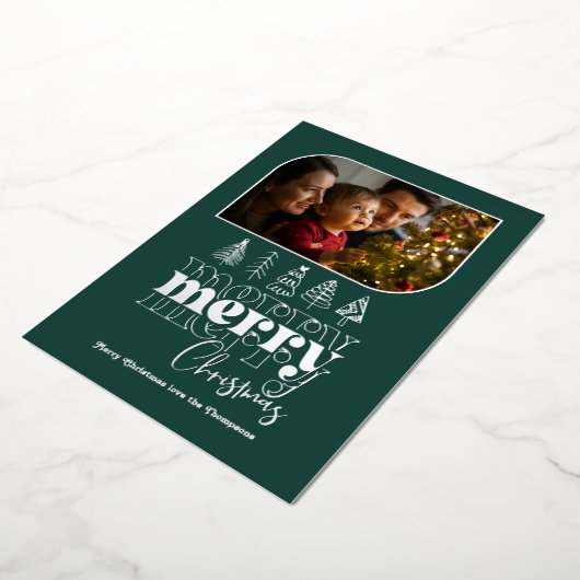 Diepe Teal & Zilveren Retro Doodle Kerst Foto Folie Feestdagenkaart (Gedraaid)