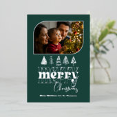 Diepe Teal & Zilveren Retro Doodle Kerst Foto Folie Feestdagenkaart (Staand Voorkant)