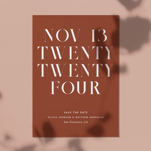 Diepe Terracotta Bruiloft | Minimalistische Modern Save The Date