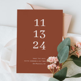 Diepe Terracotta Herfst Bruiloft. Minimalistische Save The Date