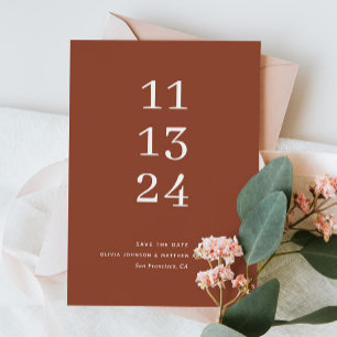 Diepe Terracotta Herfst Bruiloft. Minimalistische  Save The Date