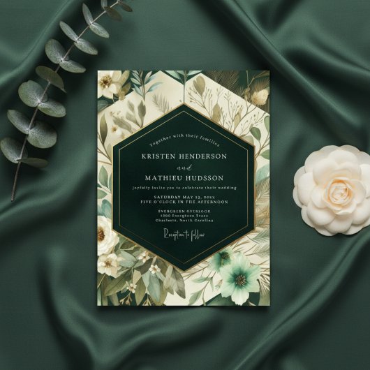 Diepe Turquoise Bloemrijke Bosbruiloft Kaart