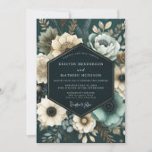 Diepe Turquoise Botanische Romantische Bruiloft Kaart (Voorkant)
