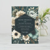 Diepe Turquoise Botanische Romantische Bruiloft Kaart (Staand voorkant)