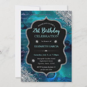 Diepe Turquoise Glitter Meermin Letters Verjaardag Kaart