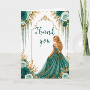 Diepe Turquoise Groene Bloemige Sweet Sixteen Fees Bedankkaart