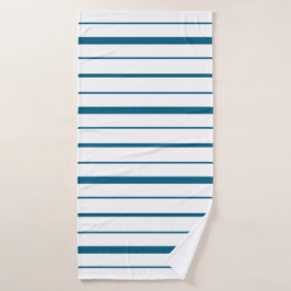 Diepe turquoise strepen op witte achtergrond badhanddoek