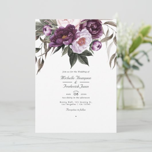 Diepe Velvet Floral QR Code RSVP Weddenschap Kaart (Staand voorkant)