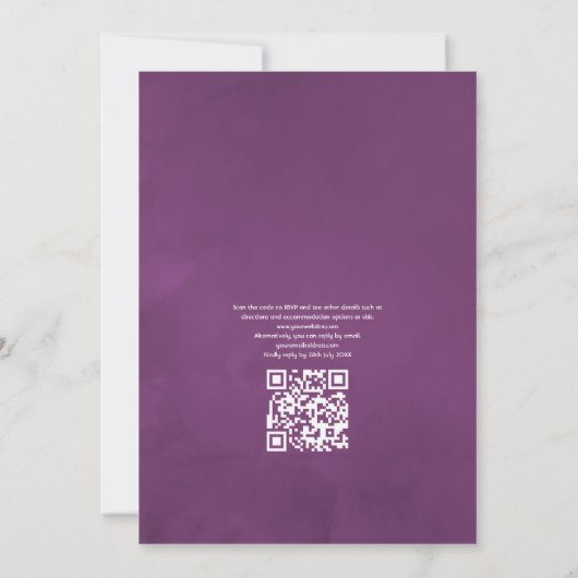 Diepe Velvet Floral QR Code RSVP Weddenschap Kaart (Achterkant)