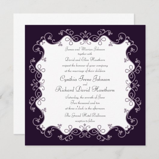 Diepe Violet Paars Square Wedding Invitations Kaart (Voorkant / Achterkant)