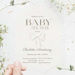 Diepe warme crèmekleurige waterverfboog babyshower acryl uitnodigingen