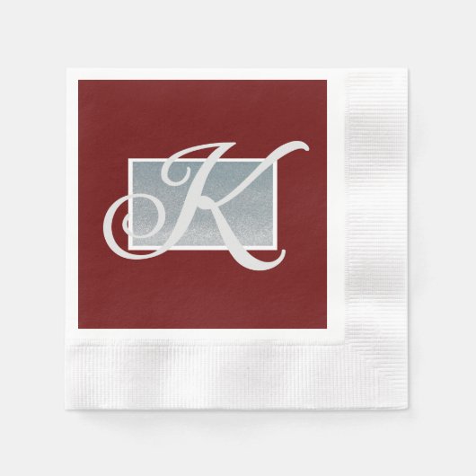 Diepe wijn en zilver Monogram Papier Napkins Servet (Voorkant)