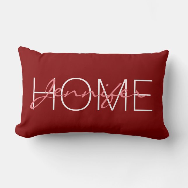 Diepe wijnrode kleur huis monogram kussen (Voorkant)