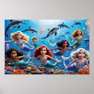Diepe Zee Avontuur - Onderwater Zeemeerminnen Verh Poster