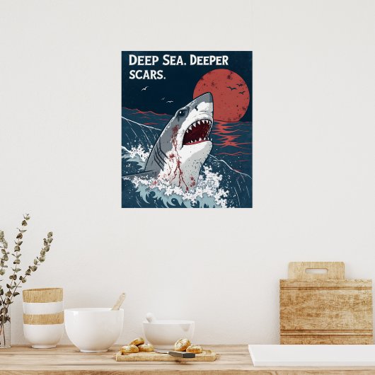 Diepe Zee Diepere Littekens Witte Haai Poster (Keuken)