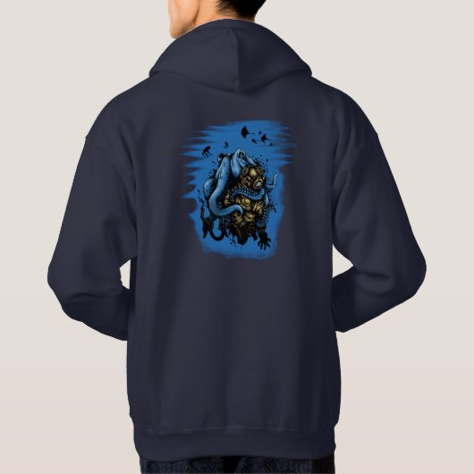 Diepe Zee Diver Octopus Attack Nautical Ocean Hoodie (Achterkant)