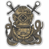 Diepe Zee Diver Octopus Crossed Anchors Sticker (Voorkant)