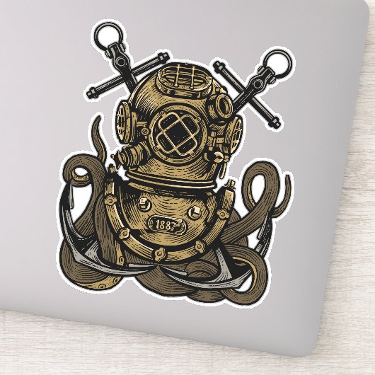 Diepe Zee Diver Octopus Crossed Anchors Sticker (Detail)
