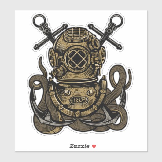 Diepe Zee Diver Octopus Crossed Anchors Sticker (Vel)