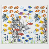 Diepe zee duiker en tropische vis op de zeebodem cadeaupapier (Vlak)