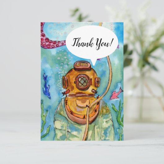 Diepe Zee duiker onderwater Bedankkaart (Staand voorkant)