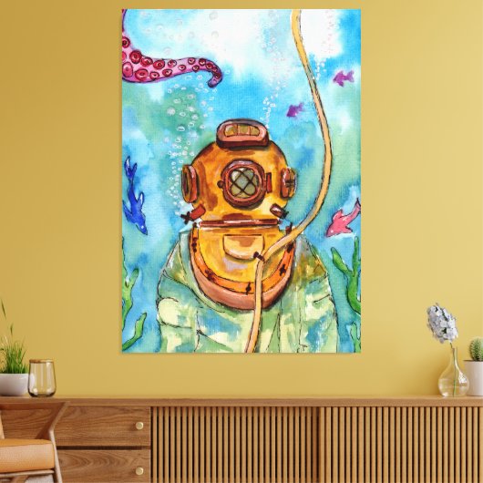 Diepe Zee duiker onderwater Canvas Afdruk (Insitu (Woonkamer))