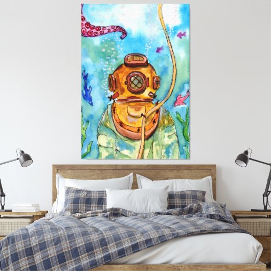 Diepe Zee duiker onderwater Canvas Afdruk (Insitu (Slaapkamer))