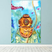 Diepe Zee duiker onderwater Canvas Afdruk (Insitu (Houten vloer))