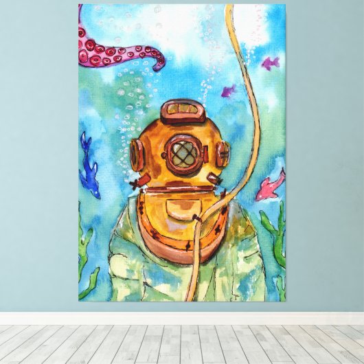 Diepe Zee duiker onderwater Canvas Afdruk (Insitu (Houten vloer))