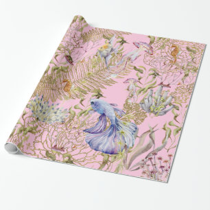 Diepe Zee Gold Shimmer onderwater Koral Fish Cadeaupapier