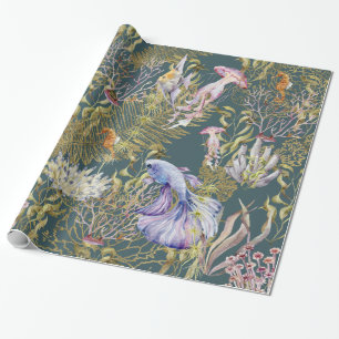 Diepe Zee Gold Shimmer onderwater Koral Fish Cadeaupapier
