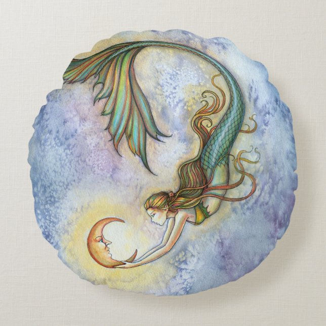 Diepe Zee Maan Fantasie Kunst van Molly Harrison Rond Kussen (Voorkant)