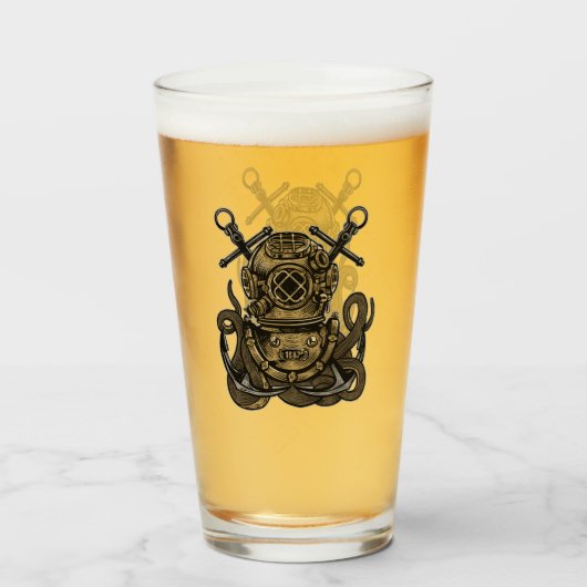Diepe Zee, Oceaan Bel Duiker, Octopus, Anker, Glas (Voorkant gevuld)