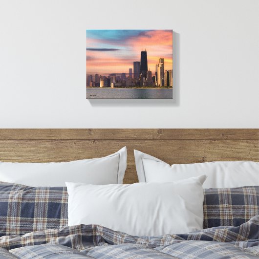 Diepe Zonsondergang Chicago  Canvas Afdruk (Insitu (Slaapkamer))