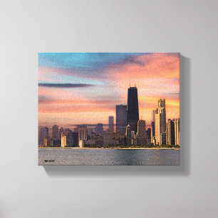 Diepe Zonsondergang Chicago  Canvas Afdruk