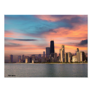 Diepe Zonsondergang Chicago Foto Afdruk