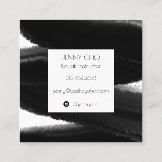 Diepe zwarte inktverfstreep water voor penseelstre vierkante visitekaartje (Achterkant)