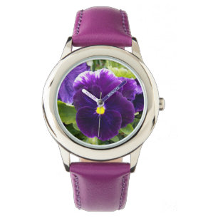 diepgaande Paarse pansies op de Struik, Horloge