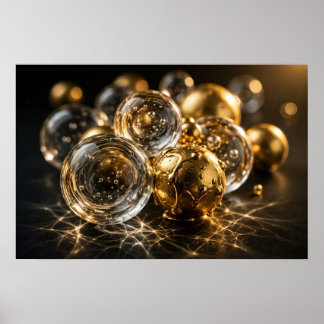 Diepgaande Studie — Gelaagde Glas en Gouden Bollen Poster