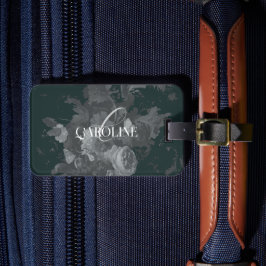 Diepgroen  bloemstilleven stijlvol bagagelabel